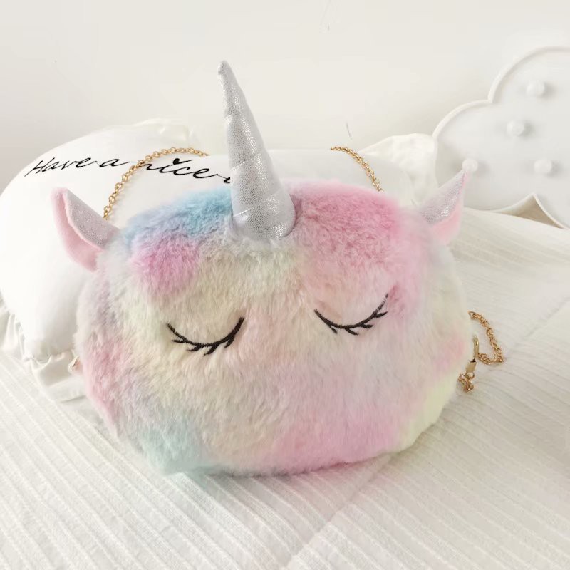 SLING BAG UNICORN RAINBOW FUR / TAS SELEMPANG BONEKA BULU