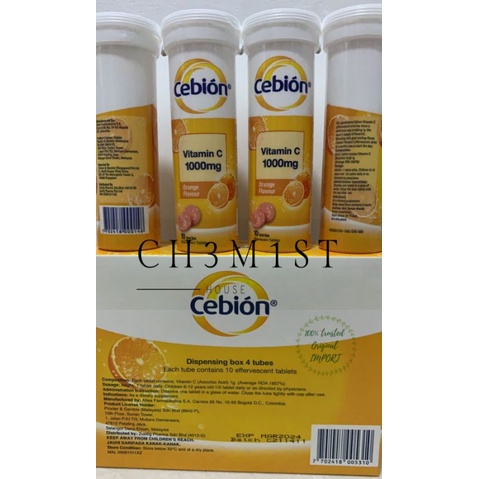 Cebion Effervescent Vitamin C 1000mg Orange Flavour isi 10 tabs celup per tube