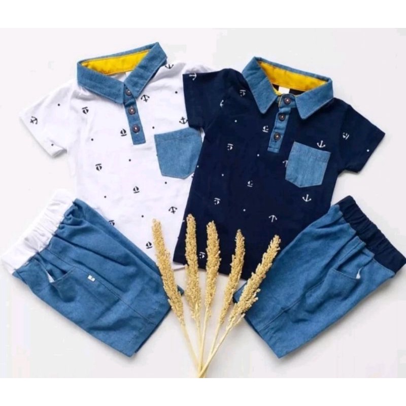 SET BAJU ANAK TERBARU / SETELAN ANAK MOTIF JANGKAR DENIM 1-5 THN