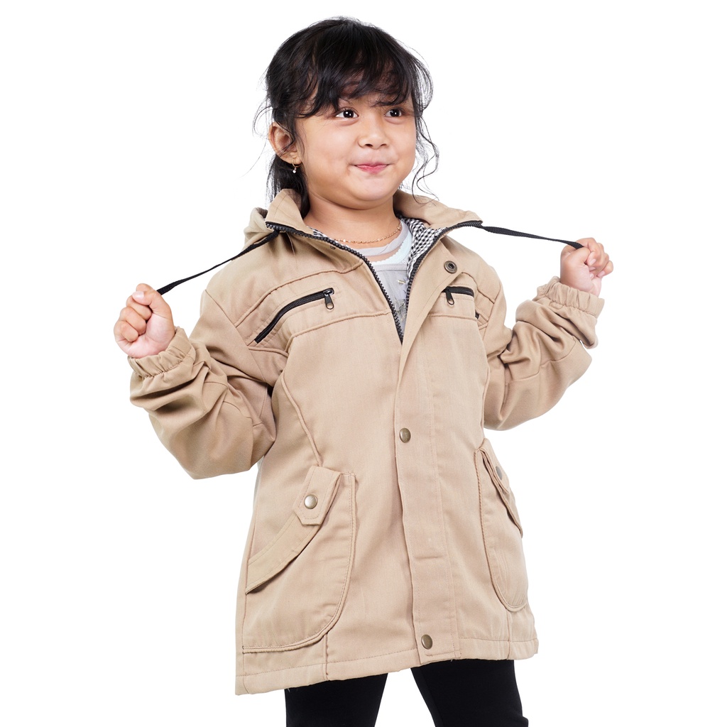 SPEC.052 Jaket Anak Perempuan usia 6 8 10 12 tahun - Jaket Hoodie Parka Anak Cewek wanita krem cantik hangat lucu