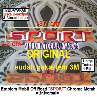 emblem ori variasi mobil off road tulisan sport chrome merah jimny katana feroza taft hiline dll