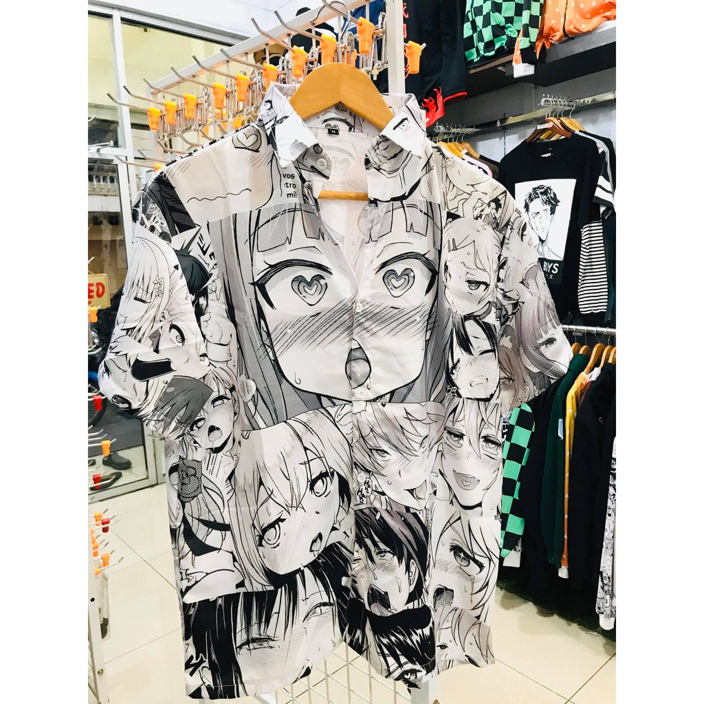 Kemeja Ahegao Fullprint Manga Black White