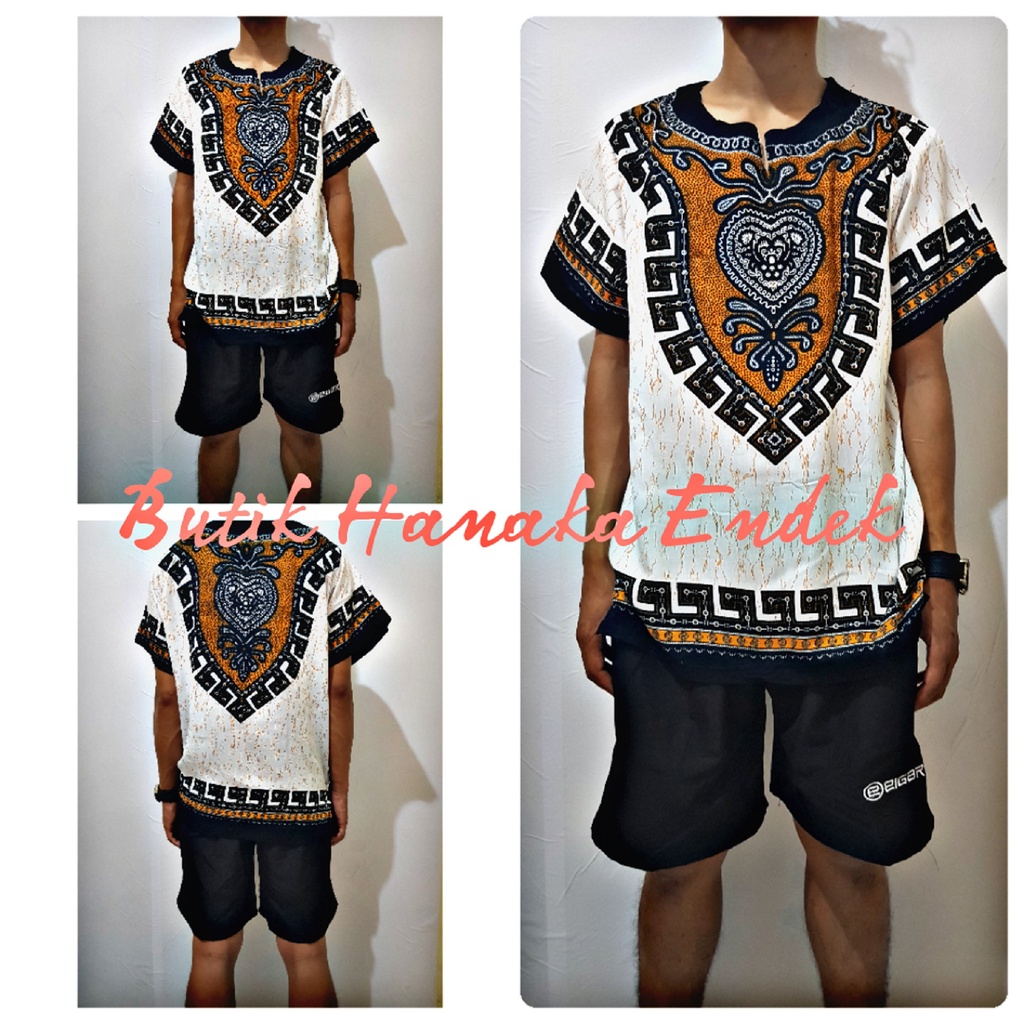 Setelan Baju dan Celana Pendek Etnik Dashiki Love Pria/Wanita (Unisex)