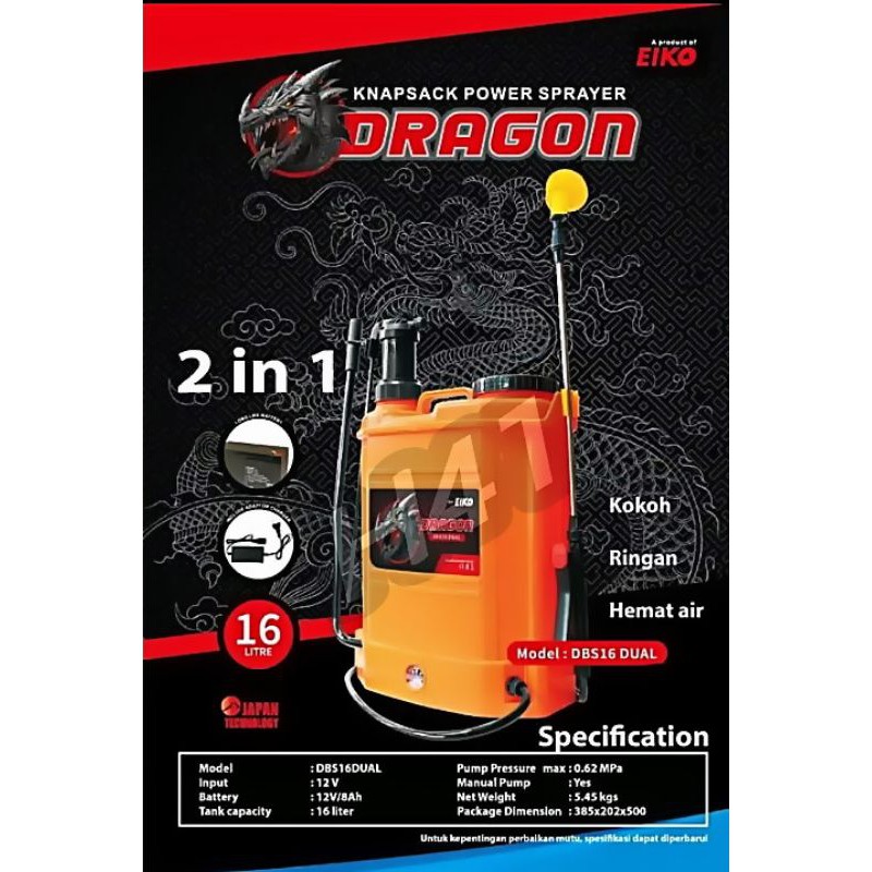 Tangki Sprayer Semprot Hama 16L Elektrik & Manual Eiko - DRAGON 2in1