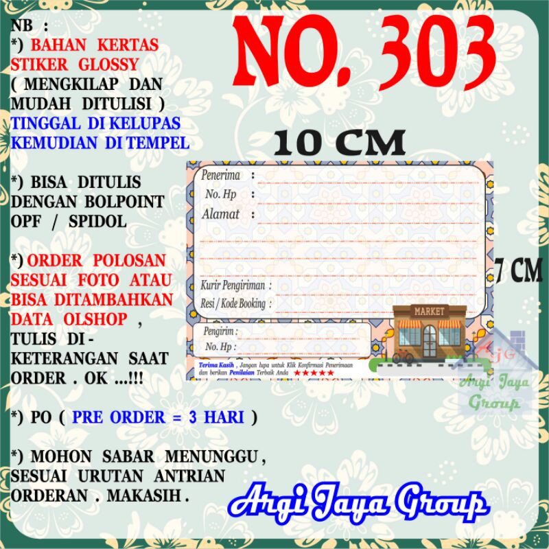 

Stiker Pengiriman - Sticker Alamat Olshop Murah Nomer 303 - 10x7 cm - Glossy