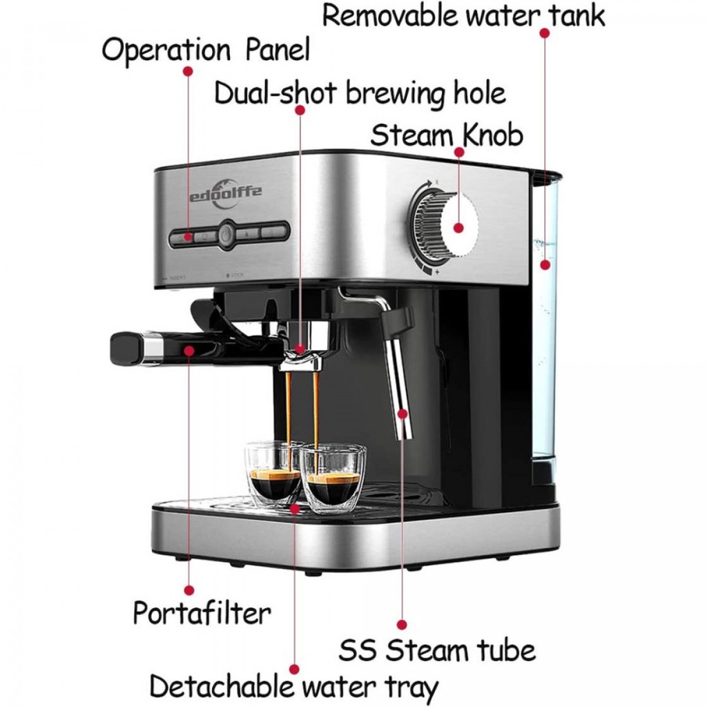 Mesin Kopi Semi Automatic Italian Coffee 15 Bar Espresso Maker 1050W