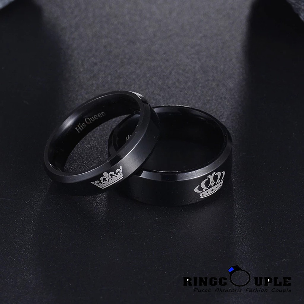 Cincin Couple Black King Queen Titanium Original 100% Anti Pudar (GRATIS BOX)