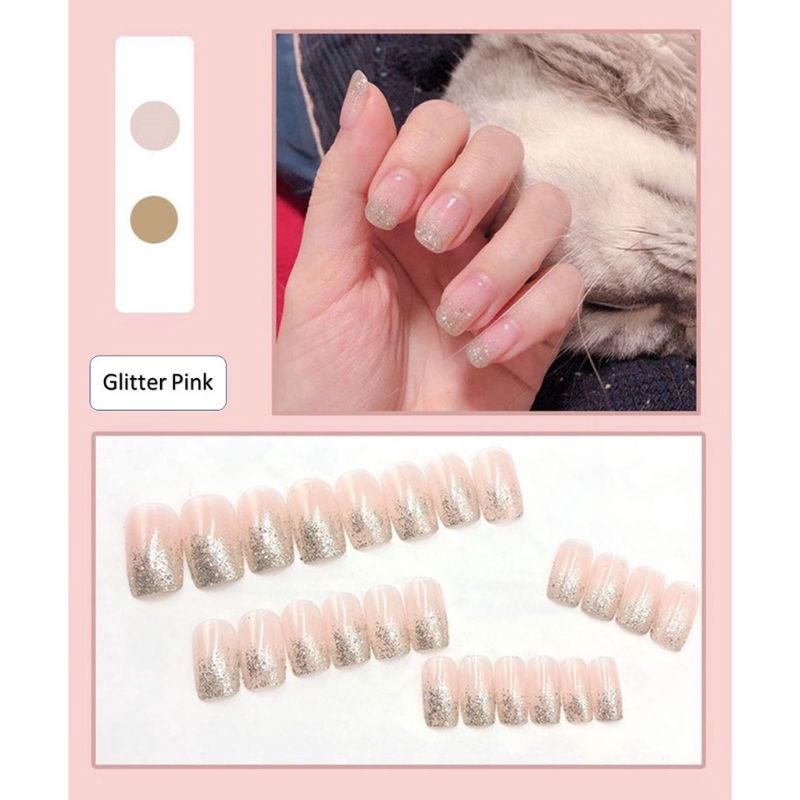 Set Kuku Palsu 24 Pcs Gratis Lem Fake Nail Art Tahan Air