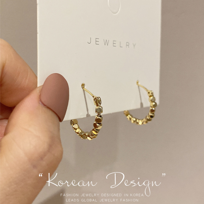 Geometris Logam Kubus Dibungkus Anting Bulat Perempuan Kepribadian fashion Korea