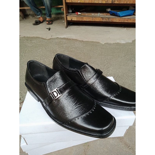 Sepatu Pantofel Pantopal Kulit Pria Murah Pendek Formal Kerja kantoran Dinas Warna Hitam