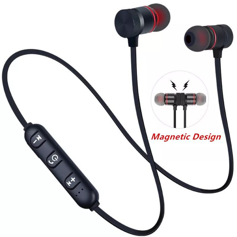 Earphone Handsfree Headset Magnetik Bluetooth Wireless Sport Full Mega Bass