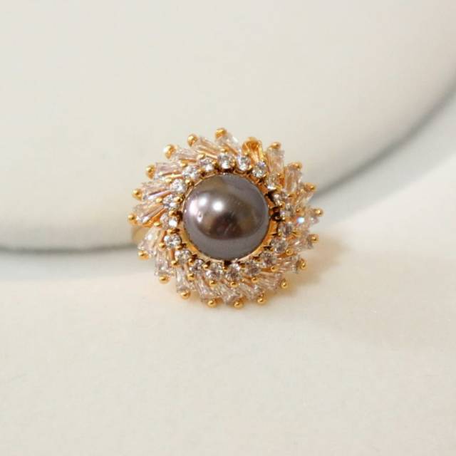 Cincin Rodium Ikat Mutiara Laut Hitam Grade A super lengkap Sertifikat