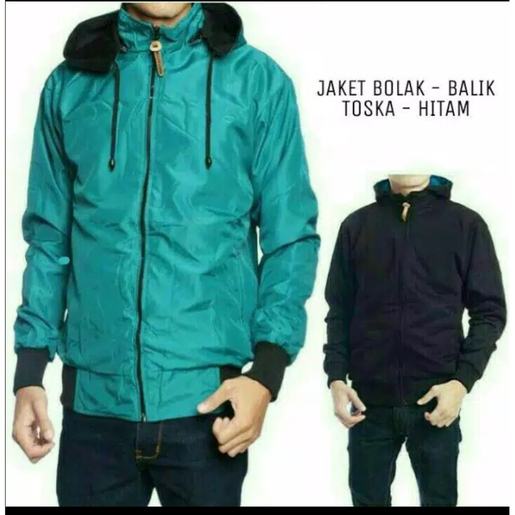 JAKET BOLAK BALIK 2IN1 COWOK CEWEK L - XXL NAVY