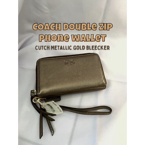 NBU-Coach Cutch Metallic Gold Bleecker Double Zip Phone Wallet