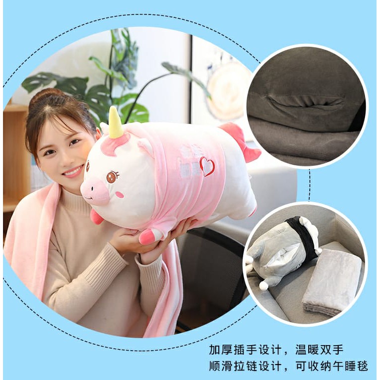 Balmut Bantal Selimut Boneka Unicorn Balmut Piggy Lucu Bahan Plush