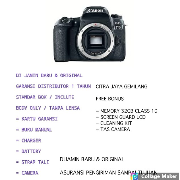 CANON EOS 77D BODY ONLY PAKET FREE 32GB