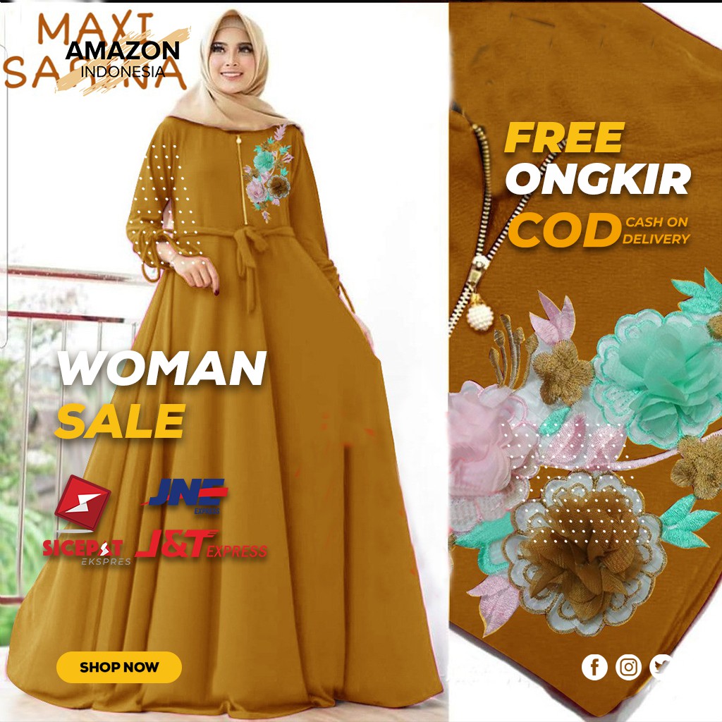 CASUAL MAXI DRESS WANITA WARNA KUNING MODEL BUSUI FRIENDLY BAHAN MOSCREPE MOTIF BUNGA BORDIR IMPORT