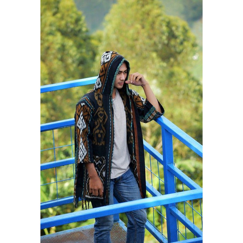 Hoodie tenun motif asmat free+ikat kepala + gelang tenun+masker tenun