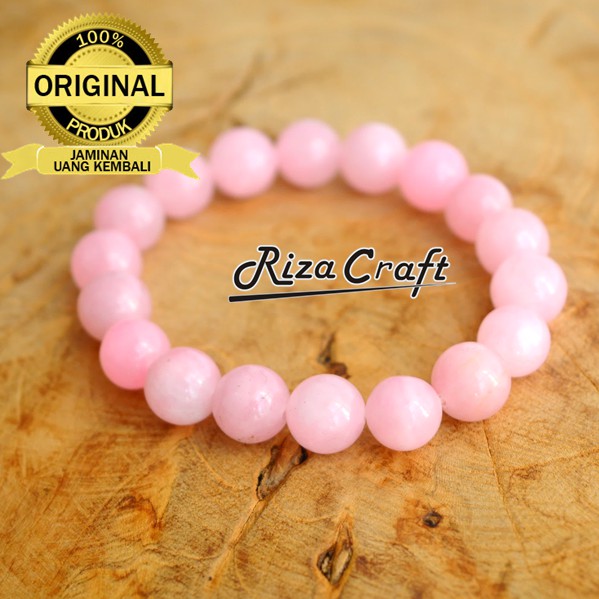 Riza craft Gelang Batu Akik Rose Quartz Pink Merah Muda Alam Asli Natural Kualitas Terbaik