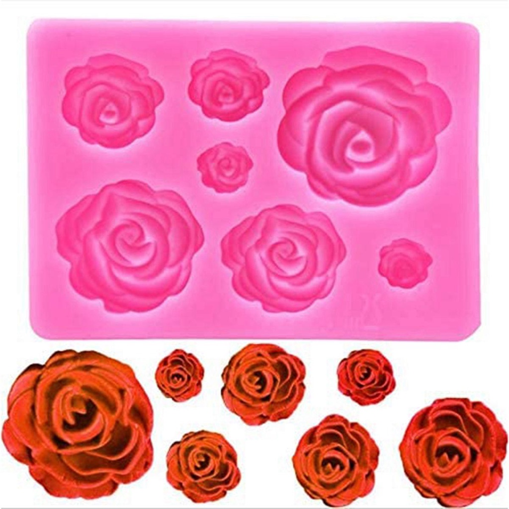 [Elegan] Cetakan Kue Mawar 7rongga Dapur 3D Clay Silicone Soap Chocolate Mold