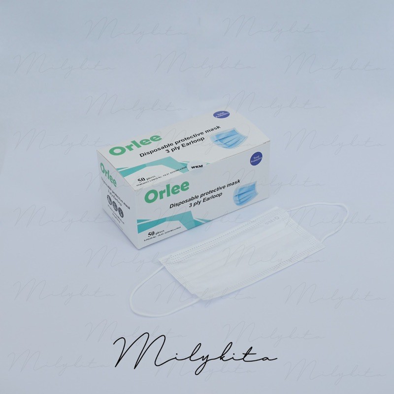 Masker Orlee Earloop Cantol Putih 3 Ply Original Emboss Kemenkes Isi 50 Pcs