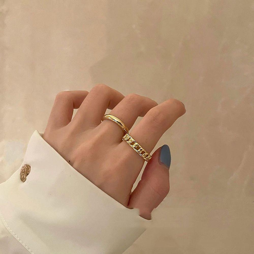 Set Cincin Rantai Model Terbuka Dapat Disesuaikan Gaya Vintage Hip-Hop Korea Untuk Wanita