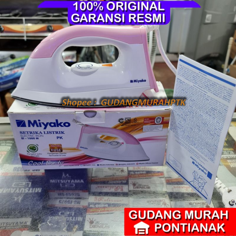 Setrika miyako EL 1000 / 1008 M Penggosok Iron rapi anti lengket teflon Pink Hitam Biru Ungu