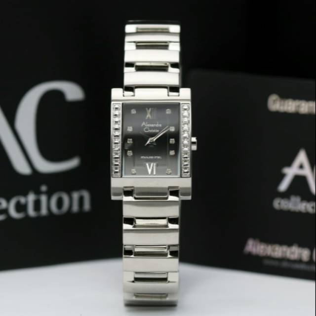 JAM TANGAN WANITA ALEXANDRE CHRISTIE AC 8040 SILVER BLACK ORIGINAL