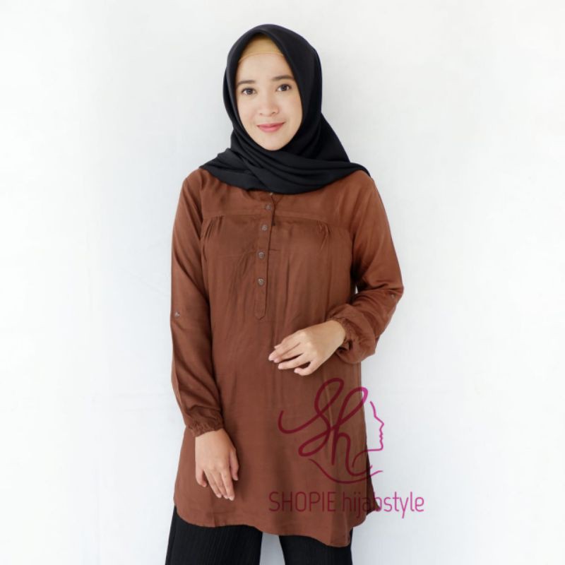 Blus Polos Millo - Blouse Polos Rayon - Coklat Muda - Blus Adem - Fathin Basic - SHOPIE Hijabstyle-2