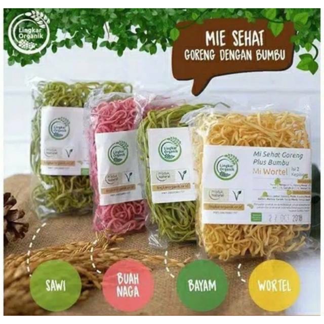 Lingkar Organik Mie Sayur (bayam / sawi / wortel / bit / tomato / cabai merah / buah naga)