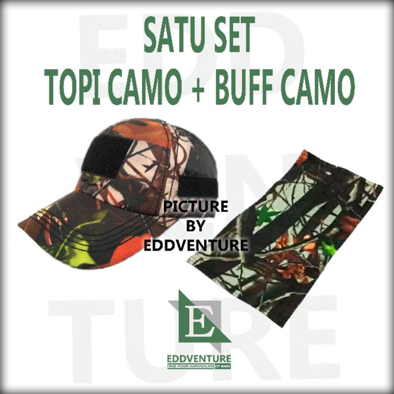 Satu set setelan pakaian seragam baju kaos decker deker topi celana buff loreng camo Perbakin hunting berburu hutan pria wanita cewek cowok