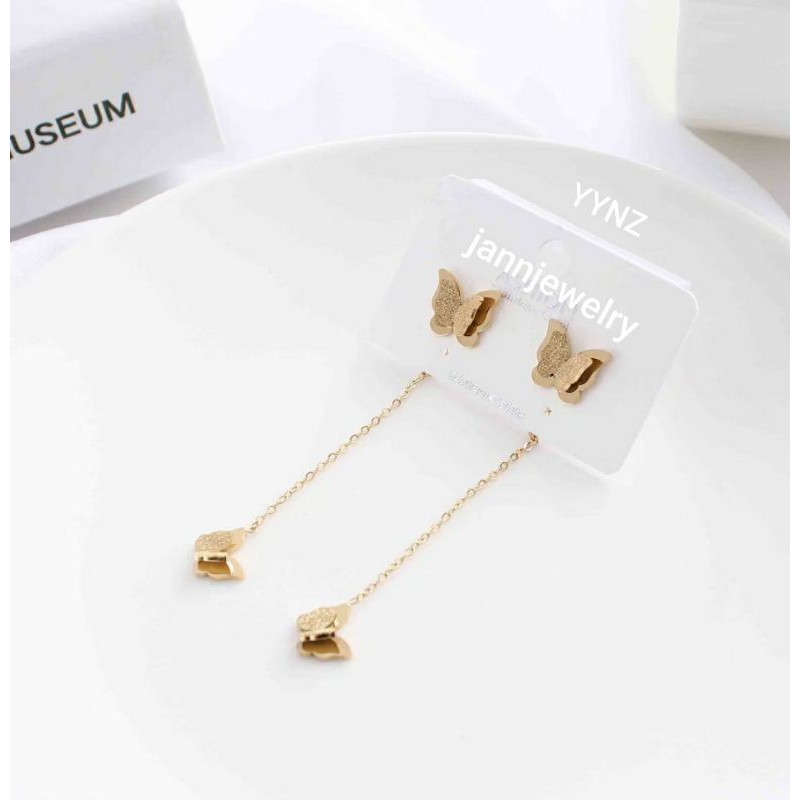 Anting titanium buterfly layer Rosegold &amp;gold anti karat tidak alergi SN.E