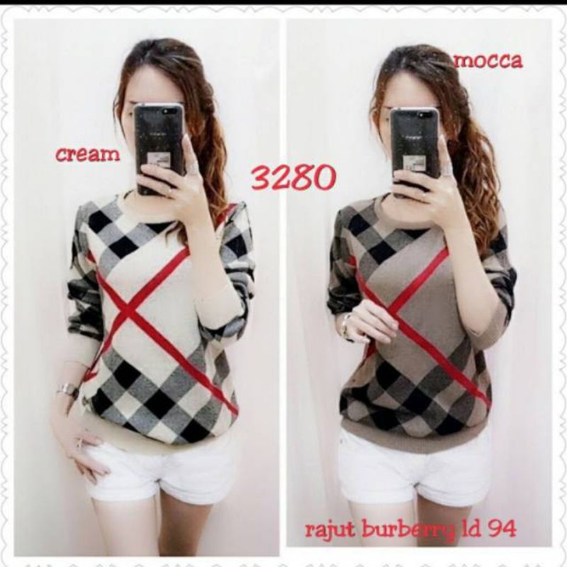 Burberry* Sweater Rajut Knit Import Halus Motif Ld 120 Jumbo Fit XXXL By Rr