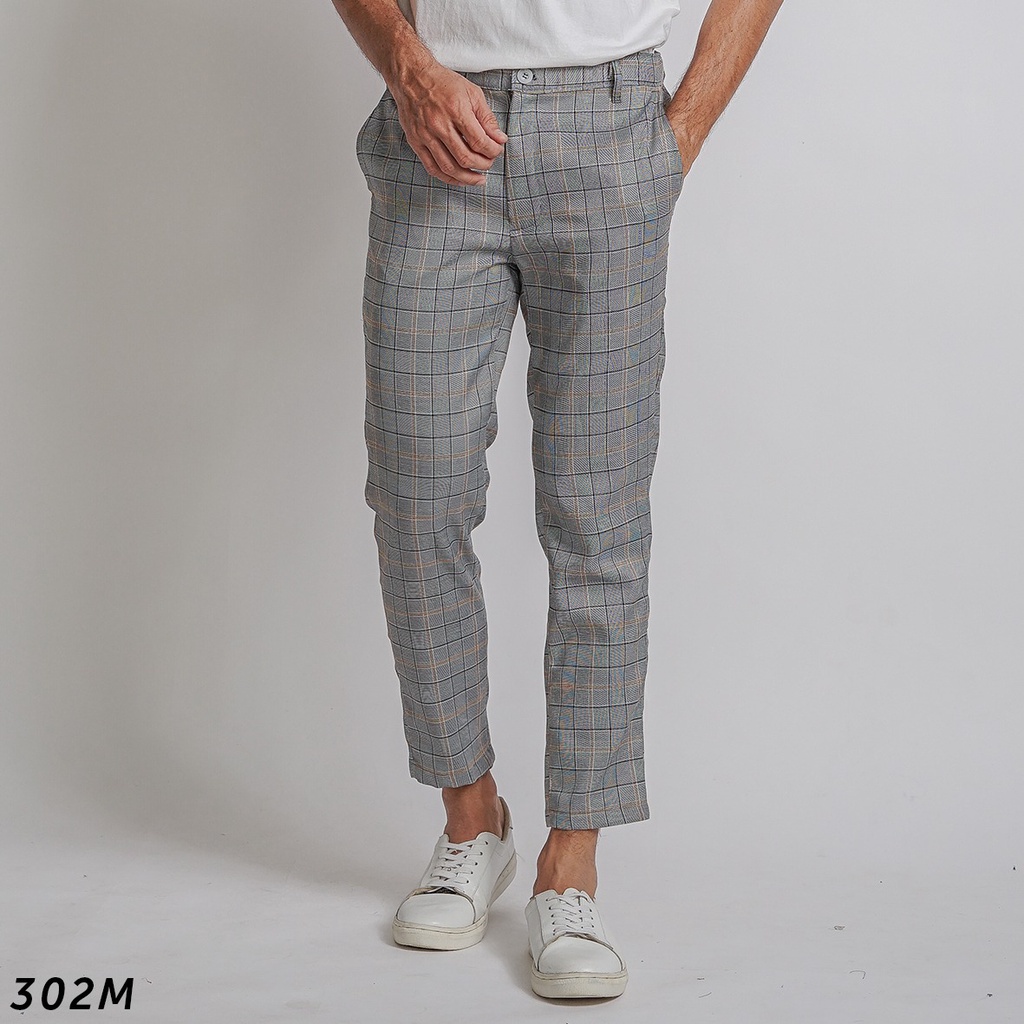 HSRM - Celana Chino Trousers Slimfit Tartan Celana Kotak Kotak Pria Ankle Pants Cullen 296 302