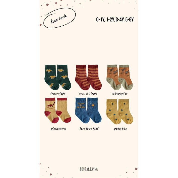 BOHOPANNA | BOHO BABY | BOHO PANNA - BASIC SOCK DINO - Kaos Kaki Anak