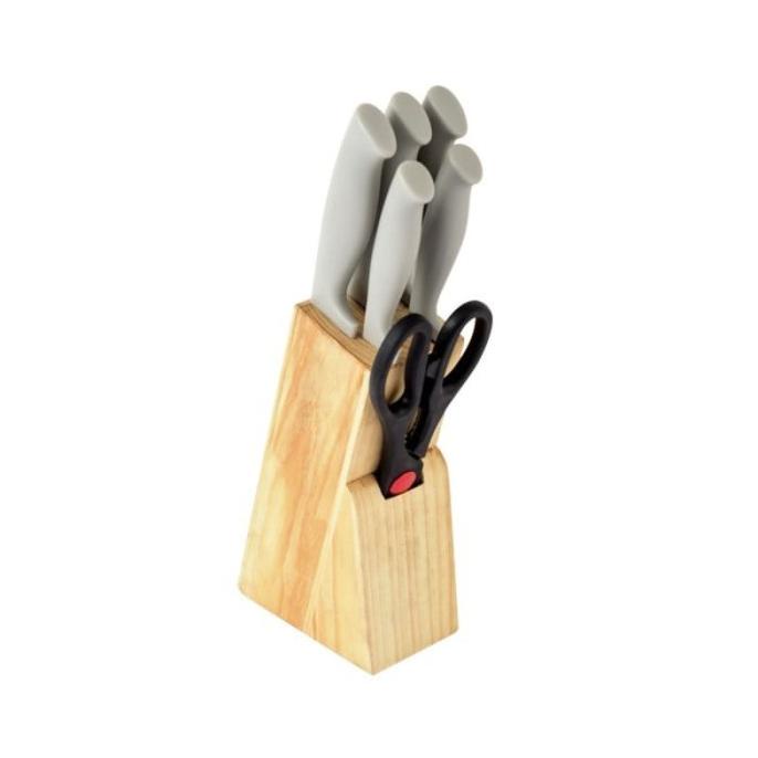 

Set Pisau Dapur Knife Grey W/ Wooden Block + Scissor Set Of 7 Marketmeychi