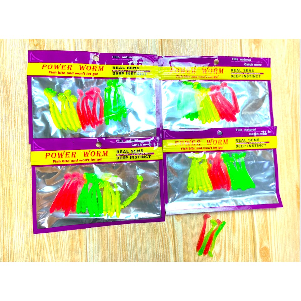 UMPAN CACING PANCING WARNA WARNI UKURAN 5-6CM PERBUNGKUS ISI 15PC