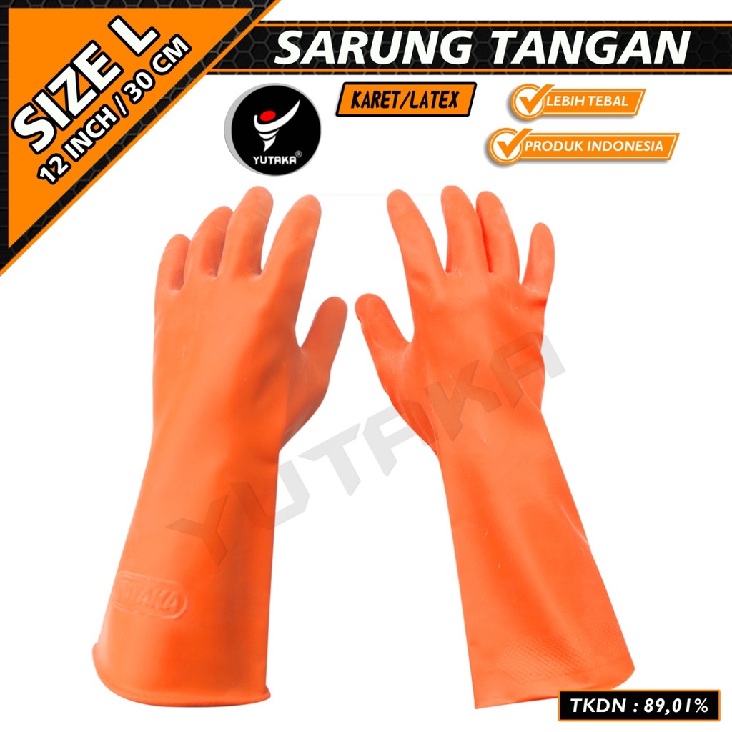 SARUNG TANGAN KARET 12 INCH YUTAKA Orange/sarung tangan karet cuci piring/murah  sarung tangan karet