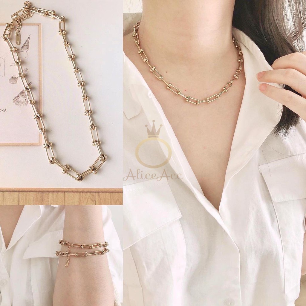 Kalung wanita titanium Rantai U choker anti karat Fashion AliceAcc