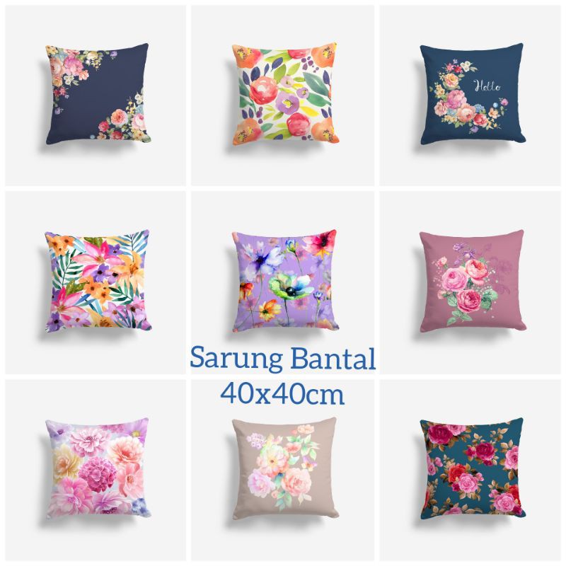 SARUNG BANTAL SOFA MOTIF FLORAL 40cm BUNGA FLOWER