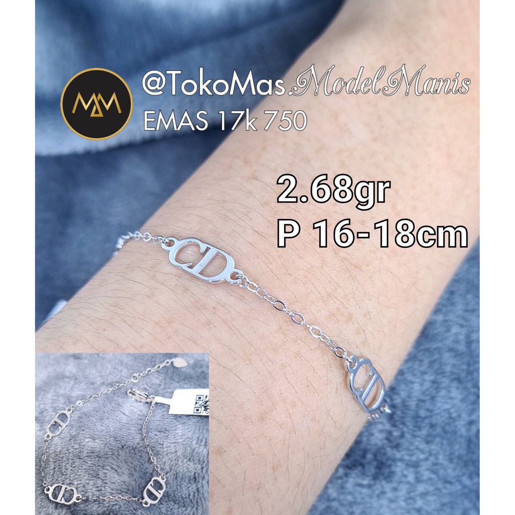 Gelang fashion CD emas putih 750 kadar 17k