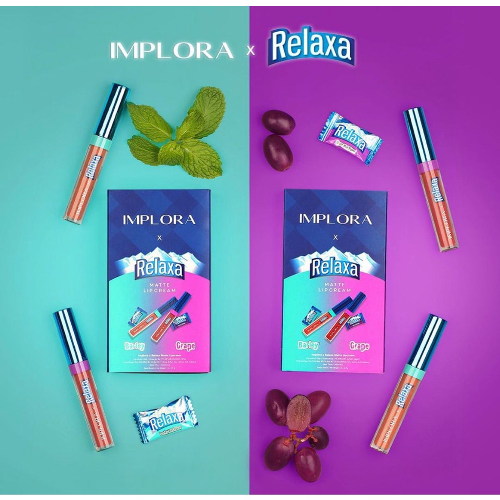 `ღ´ PHINKL `ღ´ IMPLORA X RELAXA MATTE LIPCREAM lipstick cair rasa permen manis mint kekinian