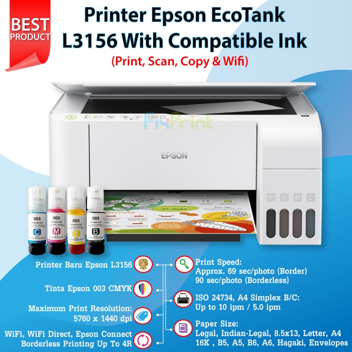 Printer Epson L3250 / L3256 EcoTank Wireless A4 All In One Tinta 003