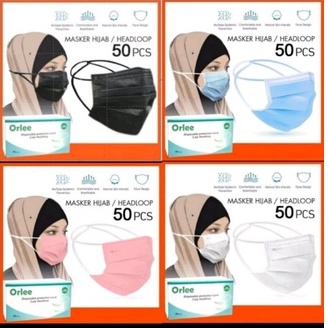 MASKER HEADLOOP ORLEE / ORLEE DISPOSABLE HEADLOOP/ MASKER HIJAB