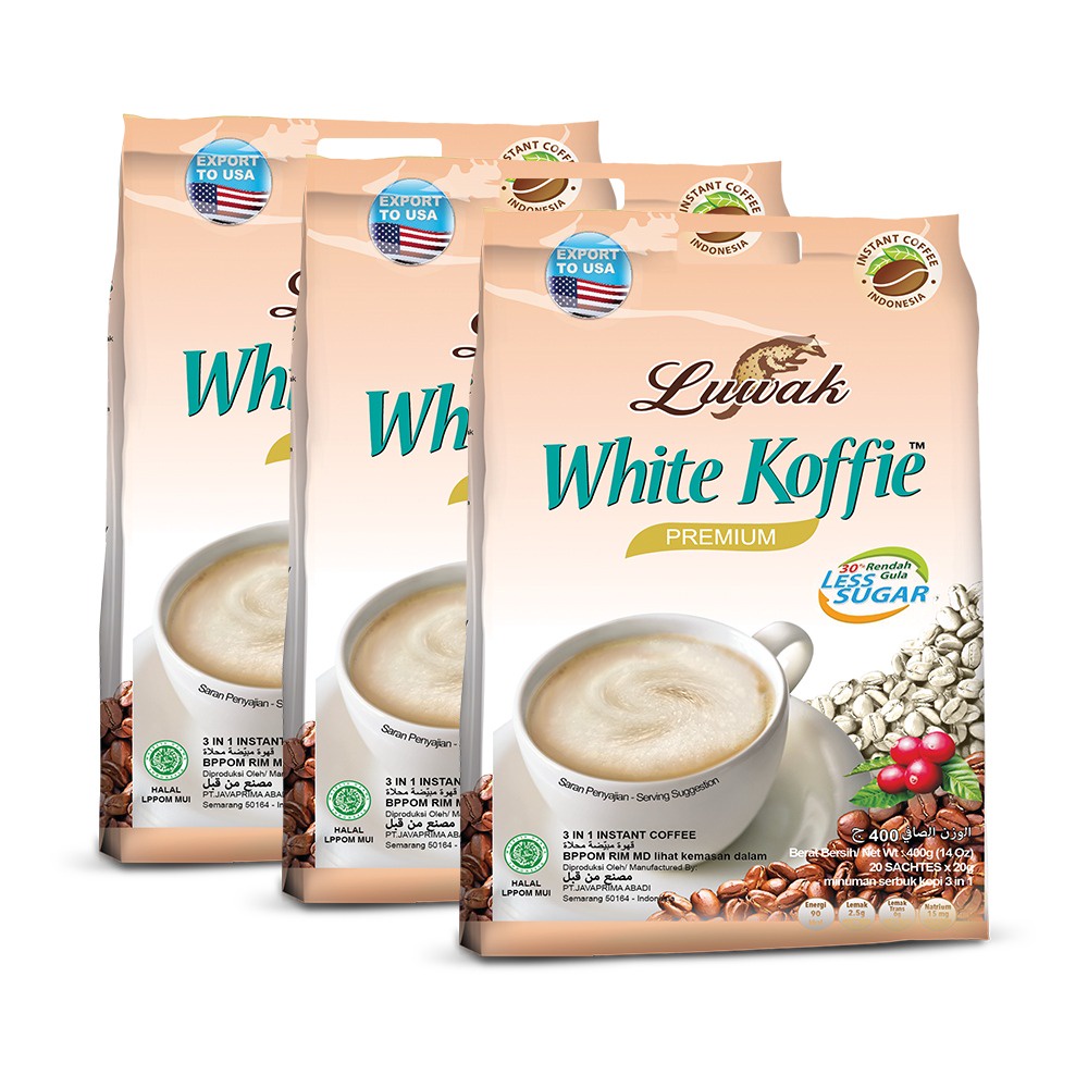 Kopi Luwak White Koffie Less Sugar Bag 20x20gr Triple Pack