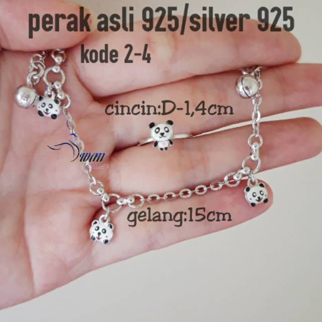Gelang PANDA dan cincin PANDA anak perak asli 925 lapis mas putih ANTI KARAT