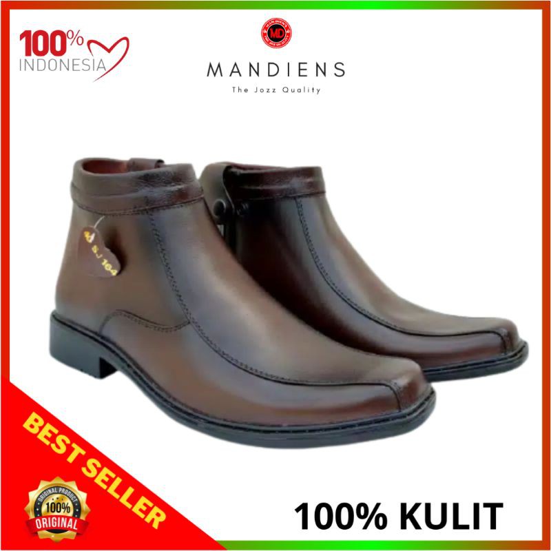 MANDIENS - Sepatu Boots Kulit Pria Medali BJ164 Coklat - Boot Kulit Asli Gaya Majapahit untuk Kerja