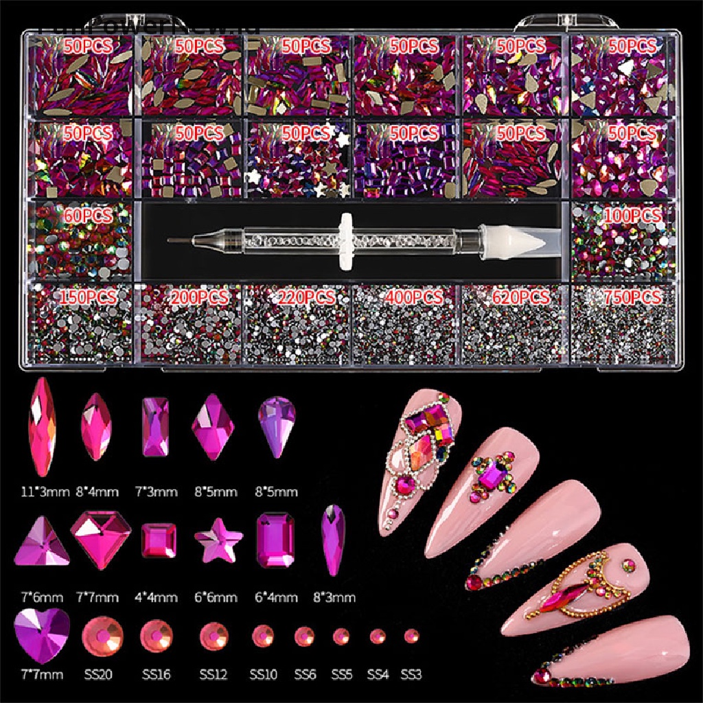 (Full) Set Berlian Imitasi Ukuran Campur Untuk Dekorasi Nail Art