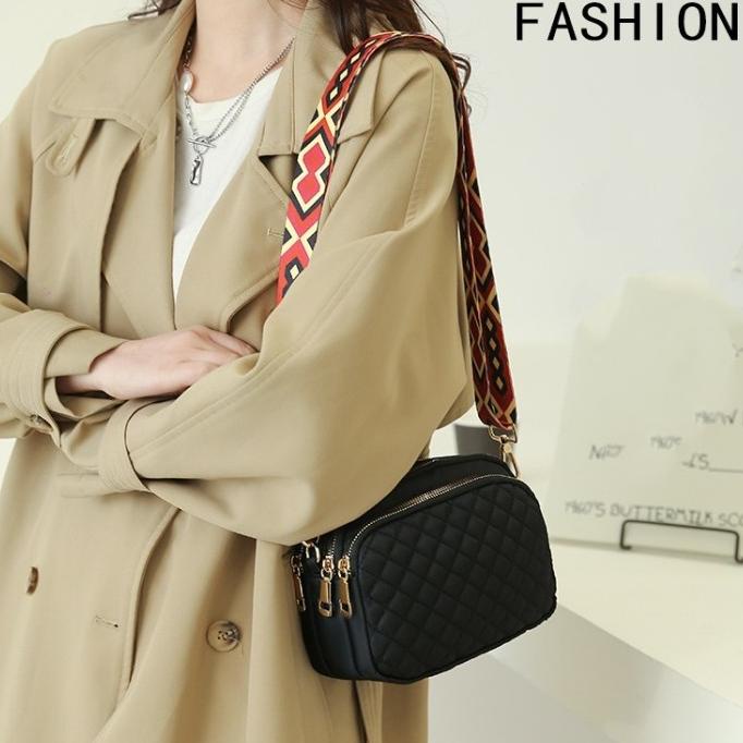 Ie974 Tas Selempang Wanita Import 3 Resleting Tali Lebar Remaja Kekini Reinerinda