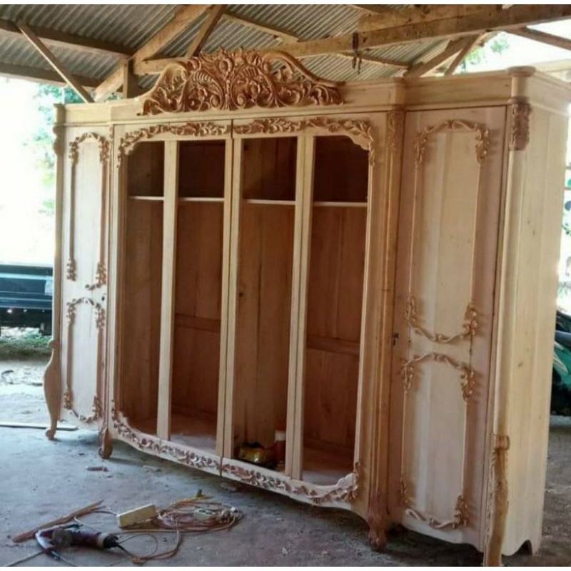 almari mewah pintu 6 kayu jati